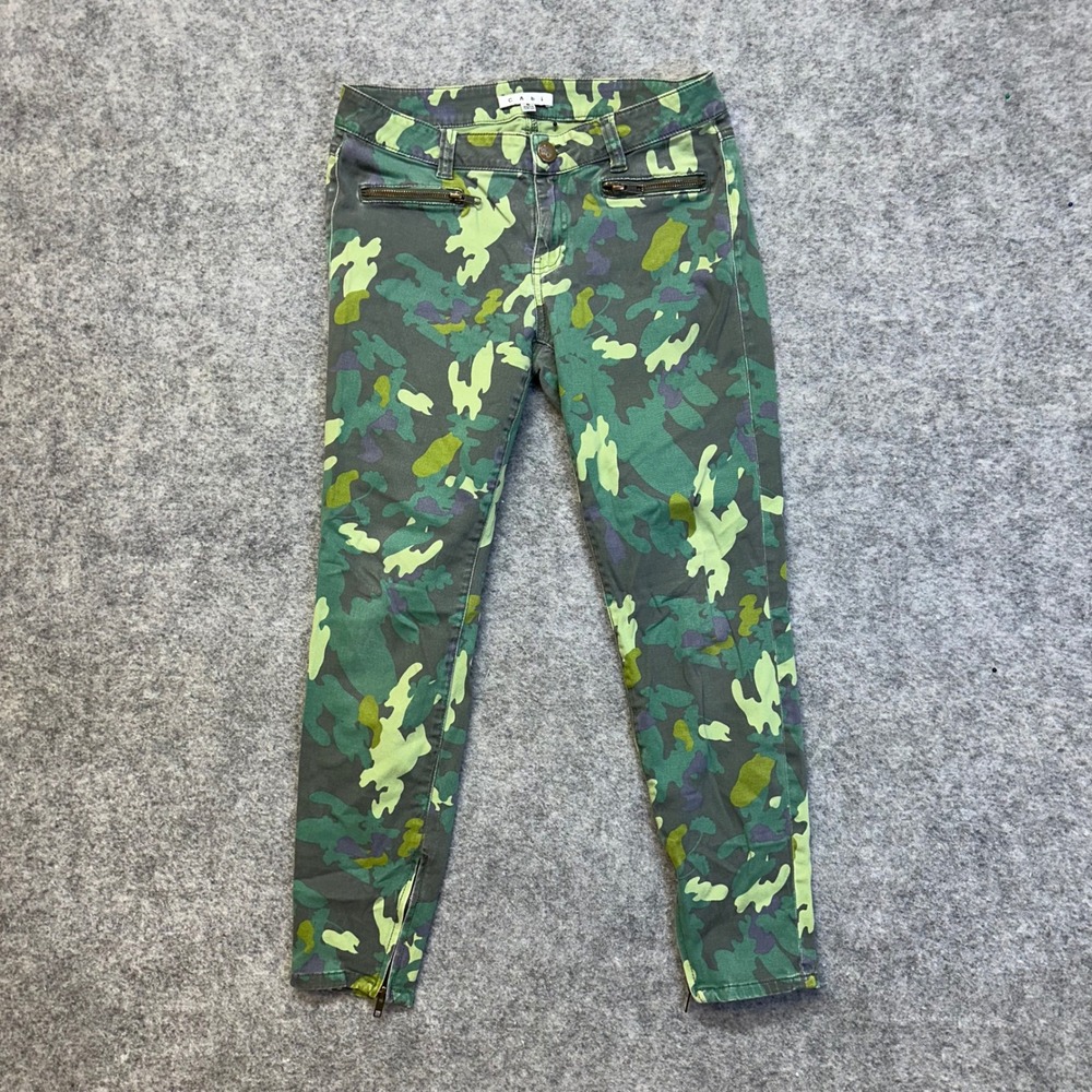 Cabi Camouflage Skinny Pants Womens 6 Green Excellent Ankle Zip Style 766